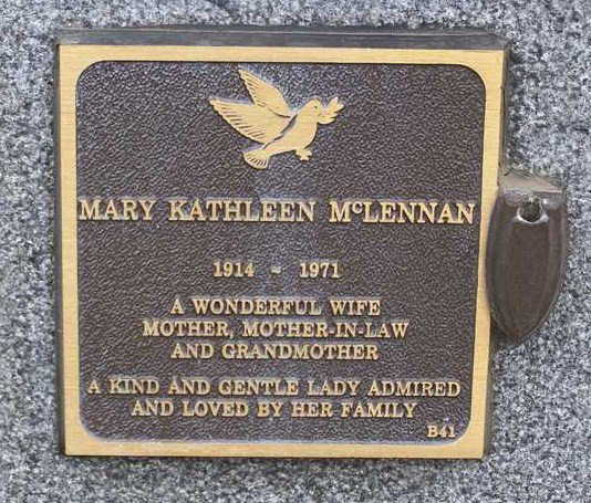 Photo of headstones/Mary Kathleen McLennan (nee Bourke) d 1971 plaque Cessnock Aberdare Cem